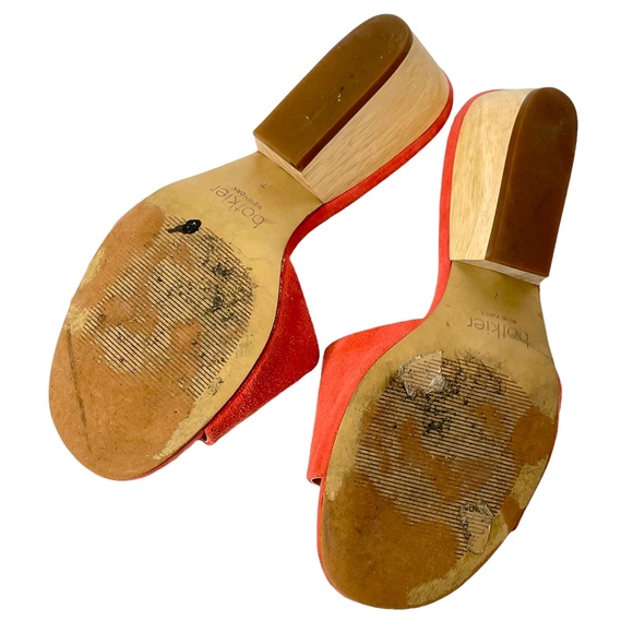 Botkier Carlie Mules 7 Coral Orange pink Suede Wooden Heel Slip-on Boho - Picture 7 of 10
